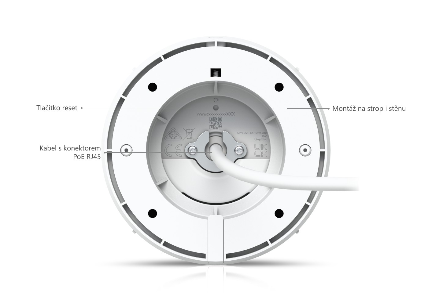 Ubiquiti UniFi Protect G5 Turret Ultra, bílá – spodní strana kamery