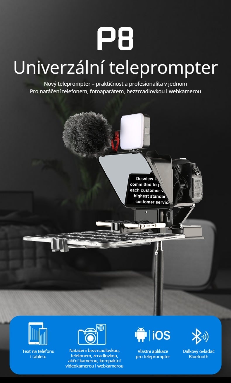 Jeden teleprompter pro telefon i fotoaparát