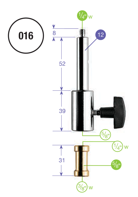 Kótovaný výkres výrobce adaptéru Manfrotto 016 a vložky 119