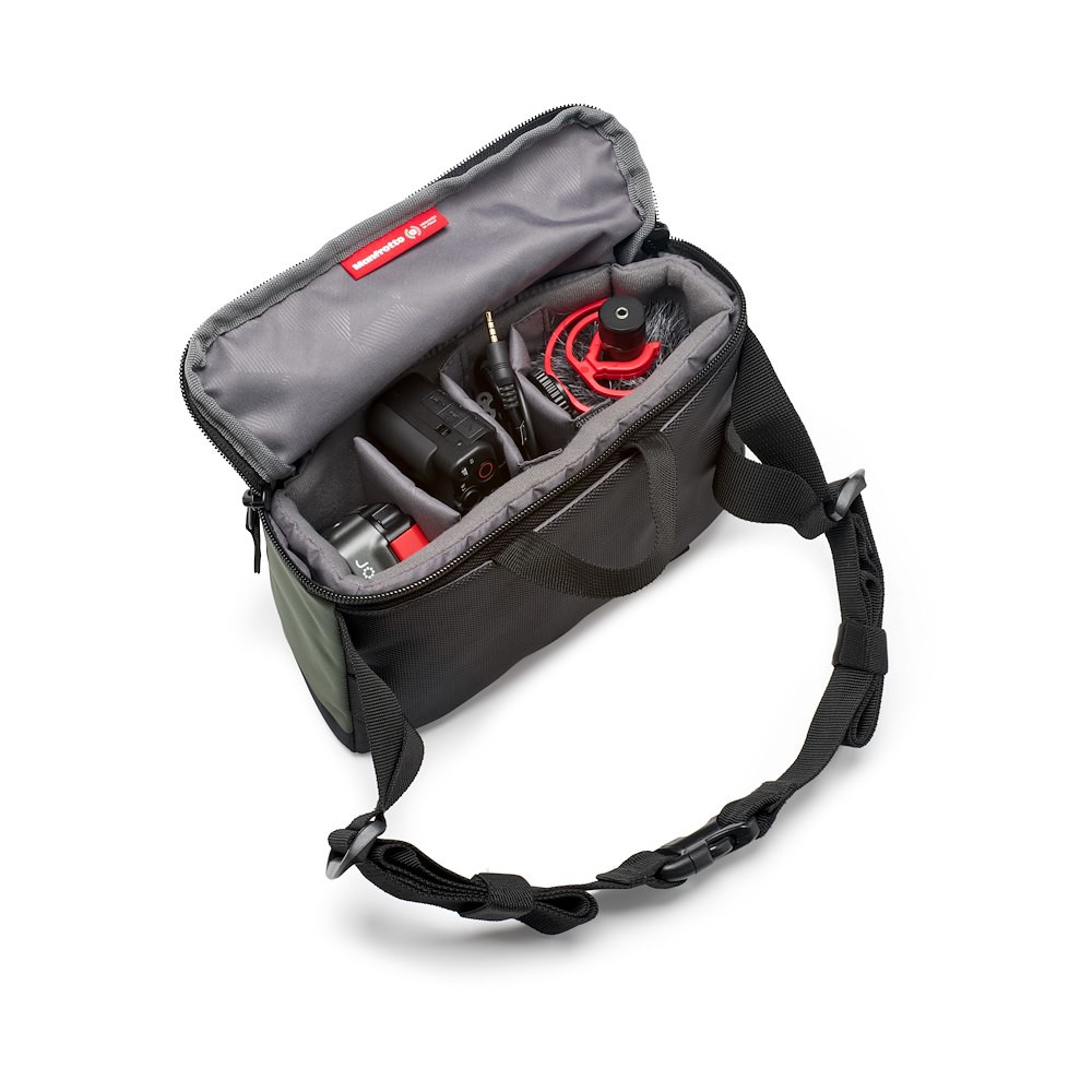 Otevřená Manfrotto Street Waist Bag MB MS2-WB s fotografickou výbavou