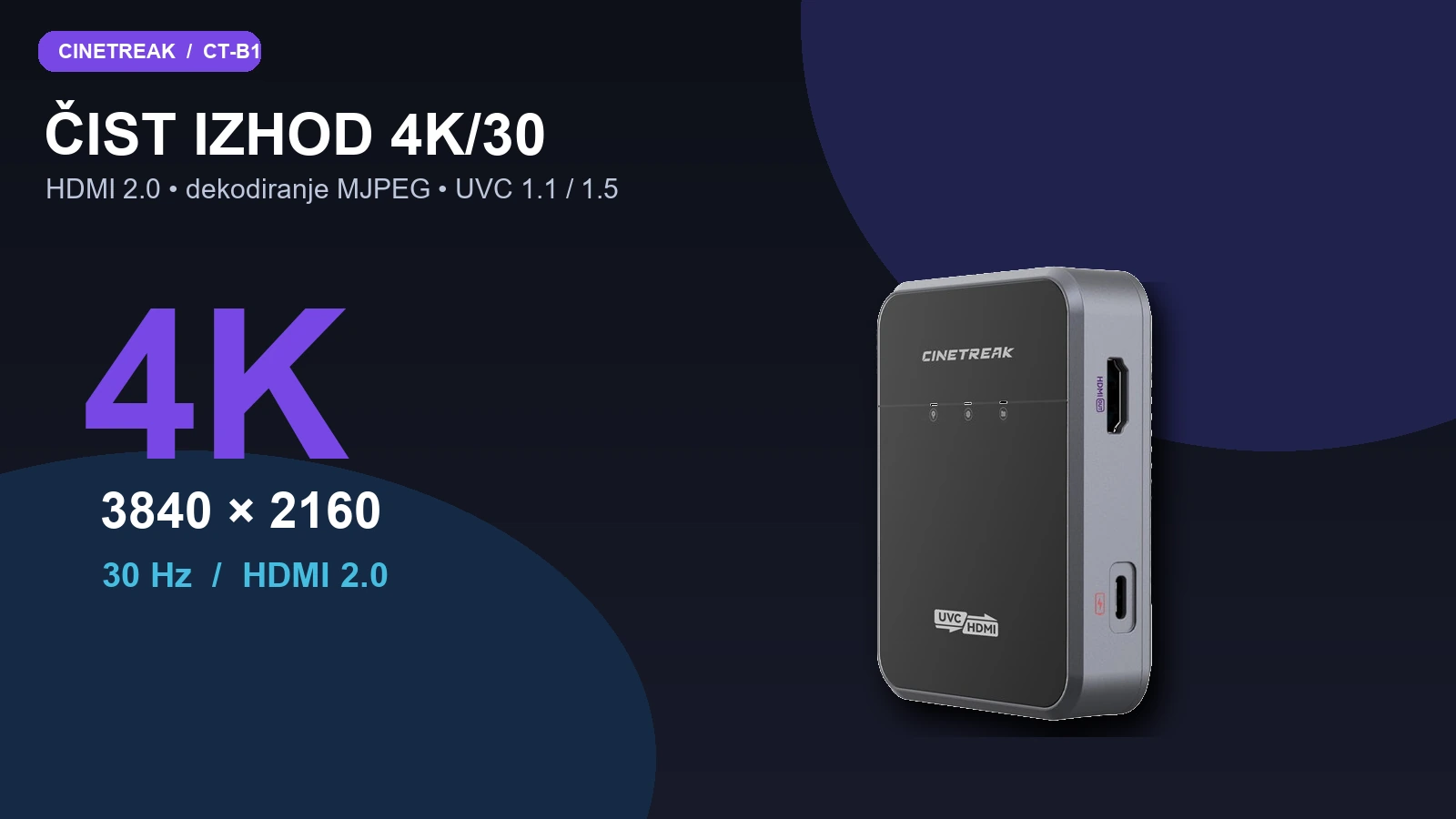 CineTreak CT-B1 s výstupem HDMI 2.0 až 4K při 30 Hz