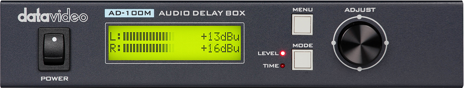 Detail předního panelu se SMT LCD displejem, tlačítky MENU a MODE a otočným ovladačem ADJUST