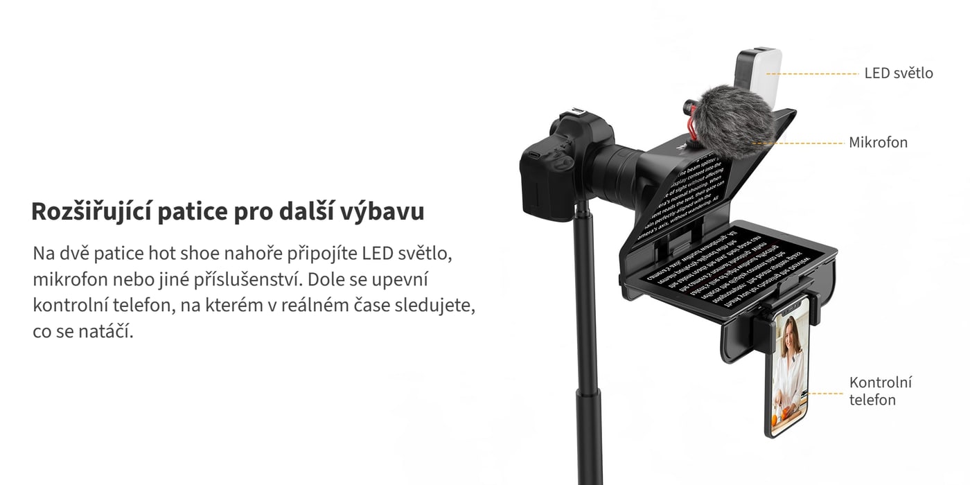 Dvě patice hot shoe a kontrolní telefon