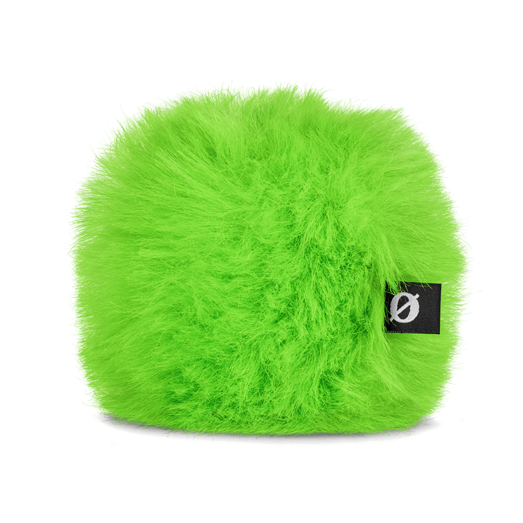 Green WS9 furry windshield for compact RØDE VideoMicro and VideoMic Me series microphones.