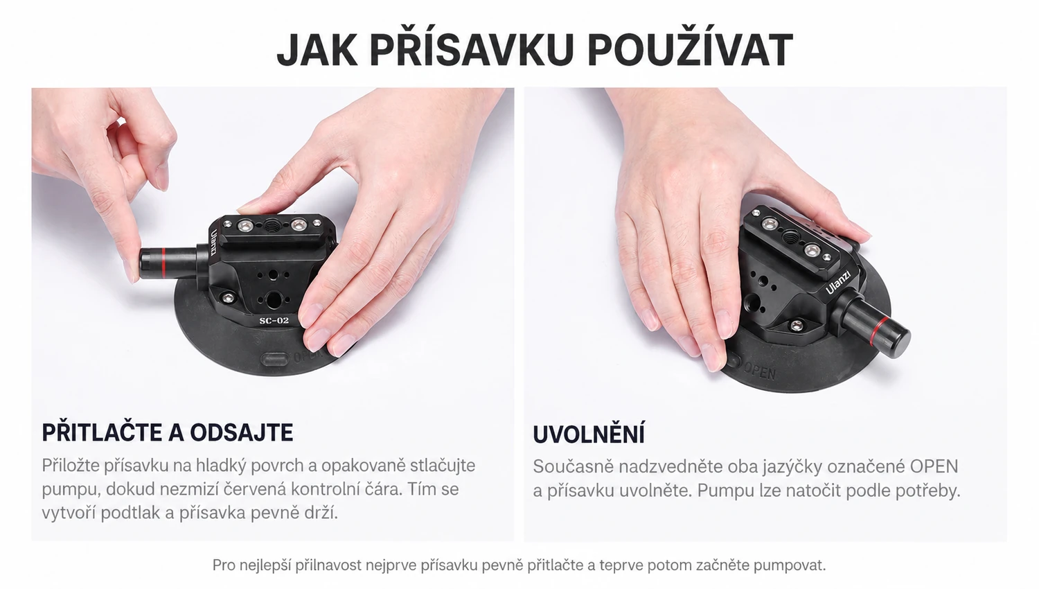 Postup přisátí a uvolnění Ulanzi SC-02