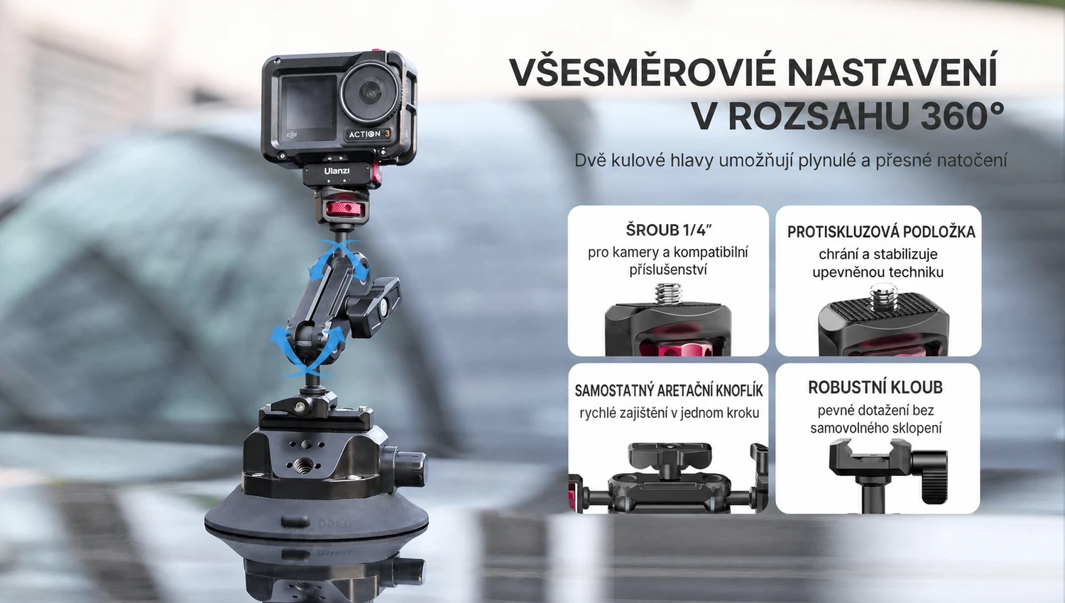 Dvojité kulové rameno Ulanzi SC-02 s nastavením 360 stupňů
