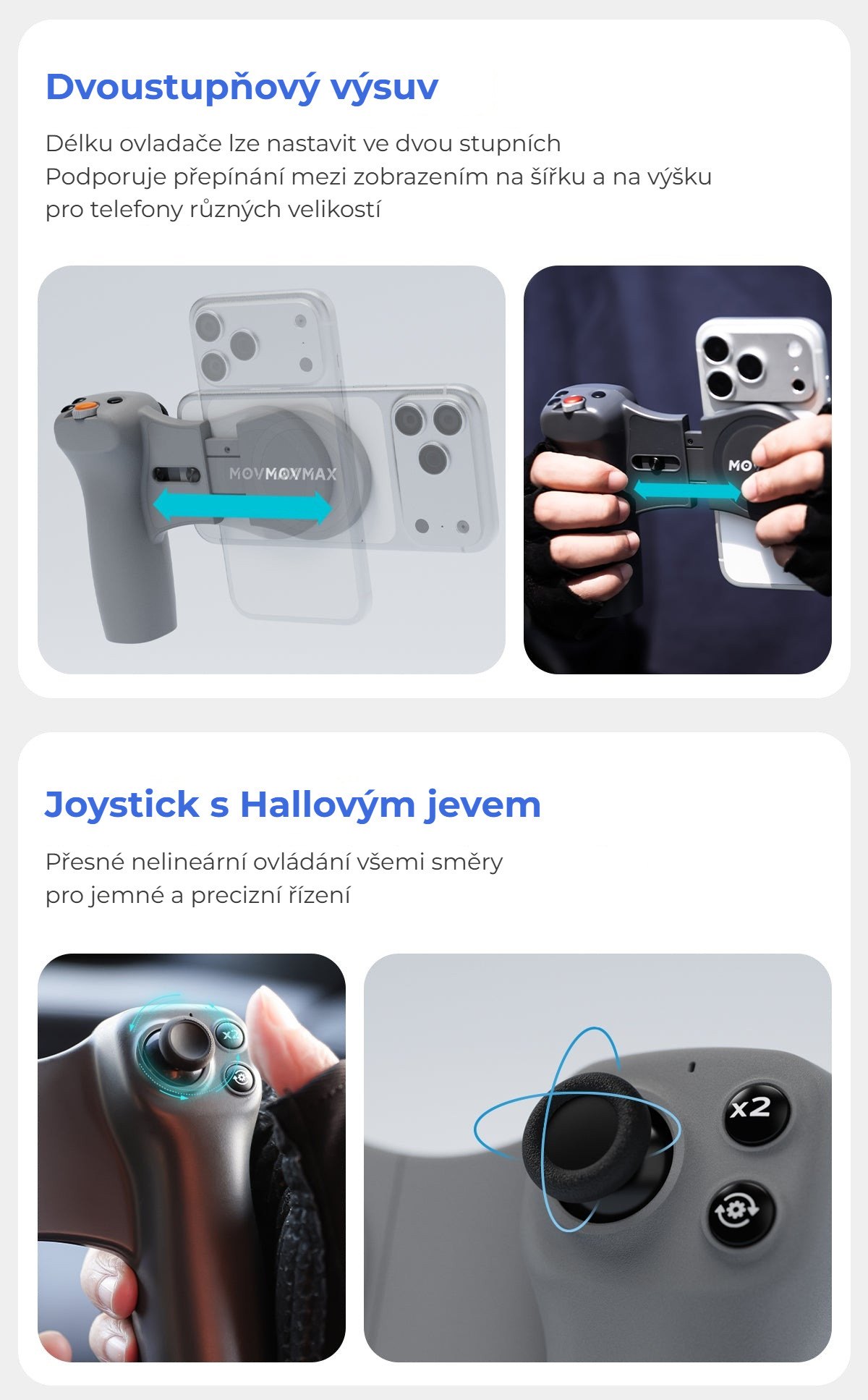 Dvoustupňový výsuv a Hallův joystick