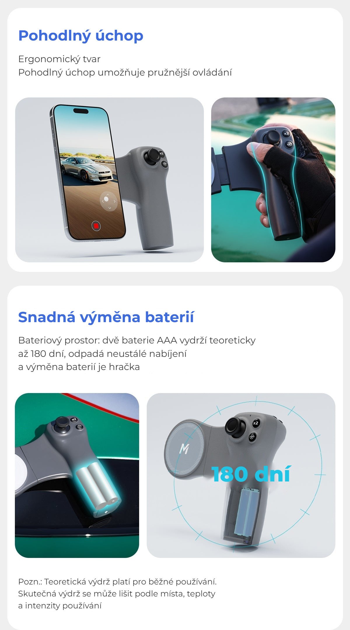 Pohodlný úchop a snadná výměna baterií