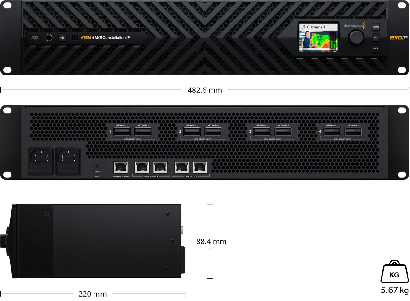 ATEM 4 M/E Constellation IP – Rozměry a hmotnost