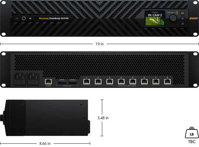 Rozměrový nákres Blackmagic StudioBridge 10G PWR
