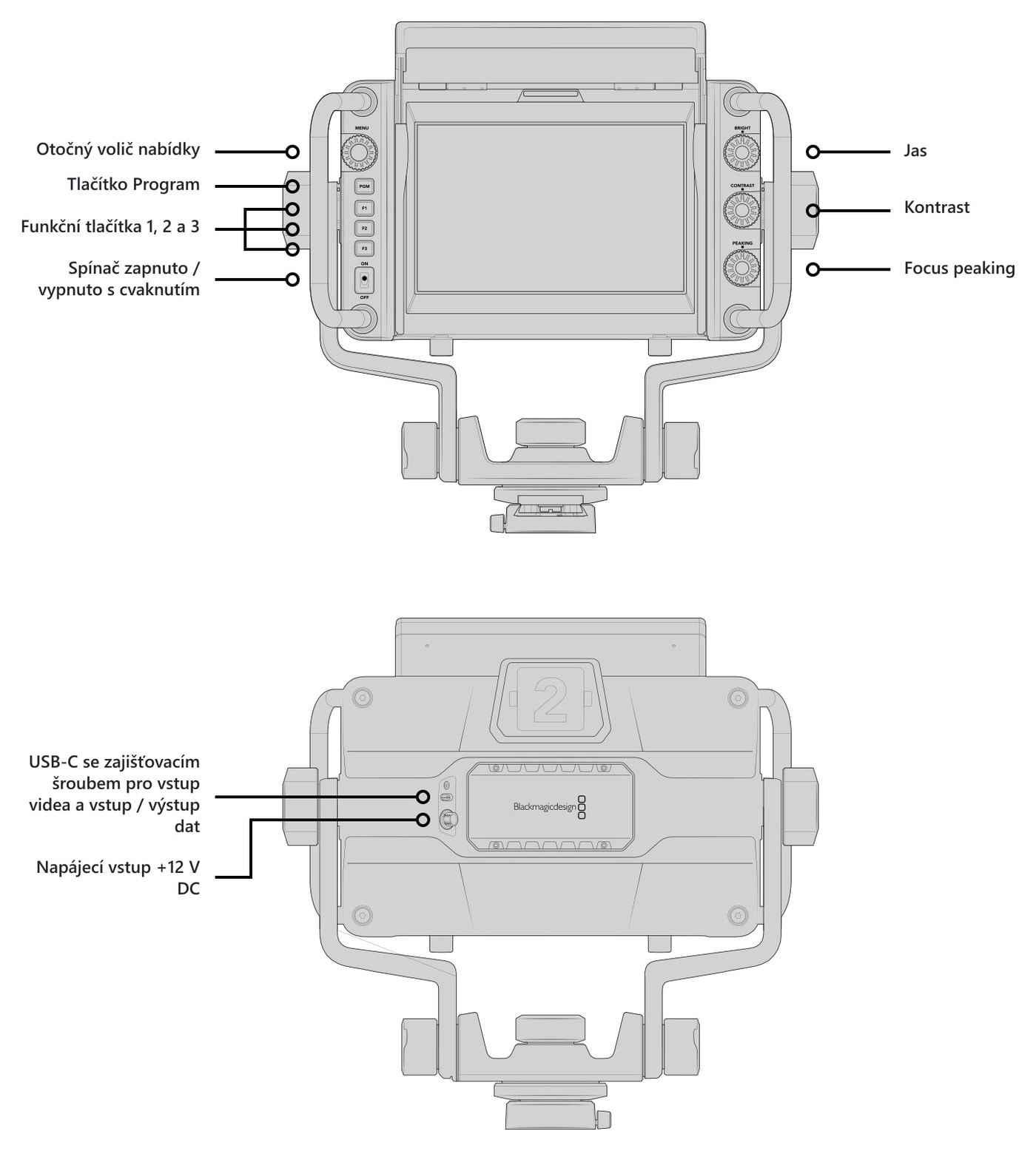 Blackmagic Design URSA Cine Studio Viewfinder – Popis ovládacích prvků a konektorů