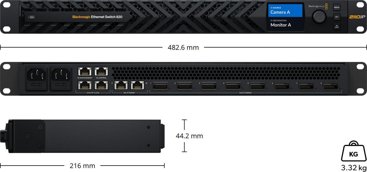 Blackmagic Ethernet Switch 820 – Rozměry a hmotnost
