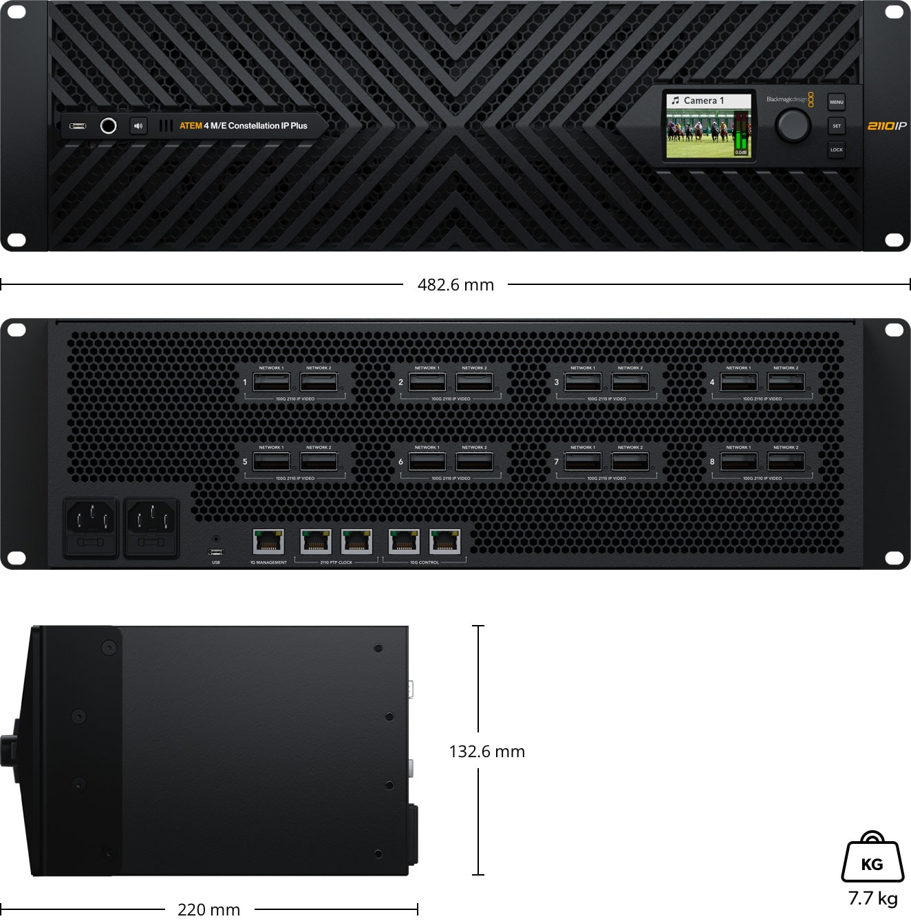 ATEM 4 M/E Constellation IP Plus – Rozměry a hmotnost