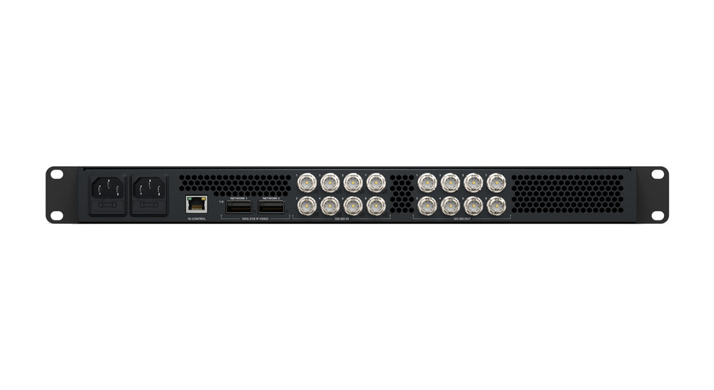 Zadní panel s 12G-SDI, 100G a redundantním napájením