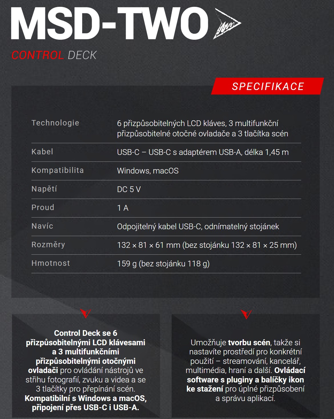 Mars Gaming MSD-TWO – Technické údaje v kostce