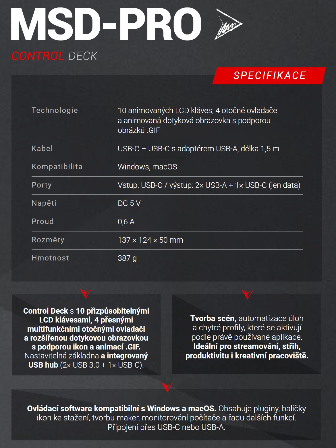 Mars Gaming MSD-PRO – Technické údaje v kostce