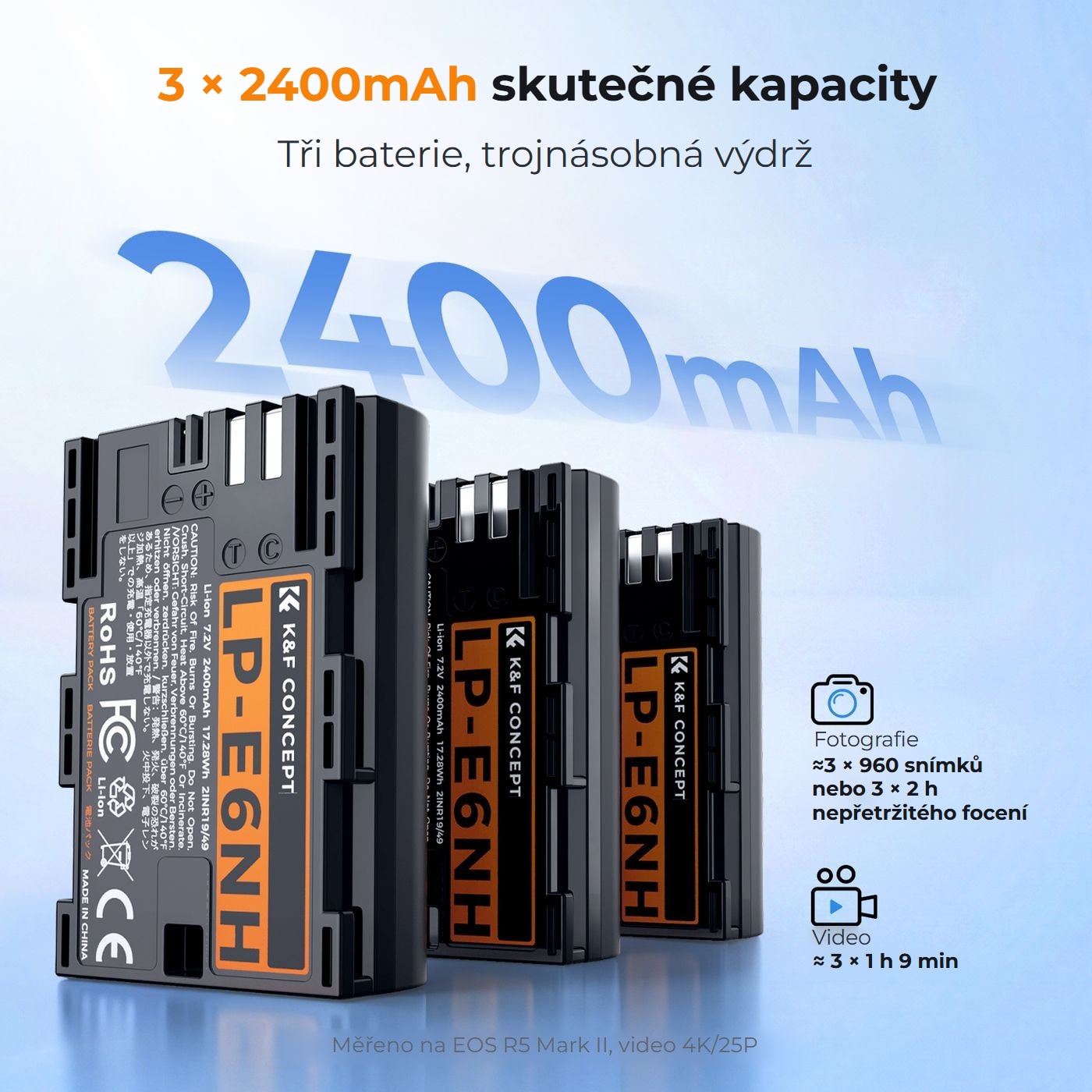 K&F Concept baterie Canon LP-E6NH 2400mAh, 3 ks + nabíječka na 3 sloty