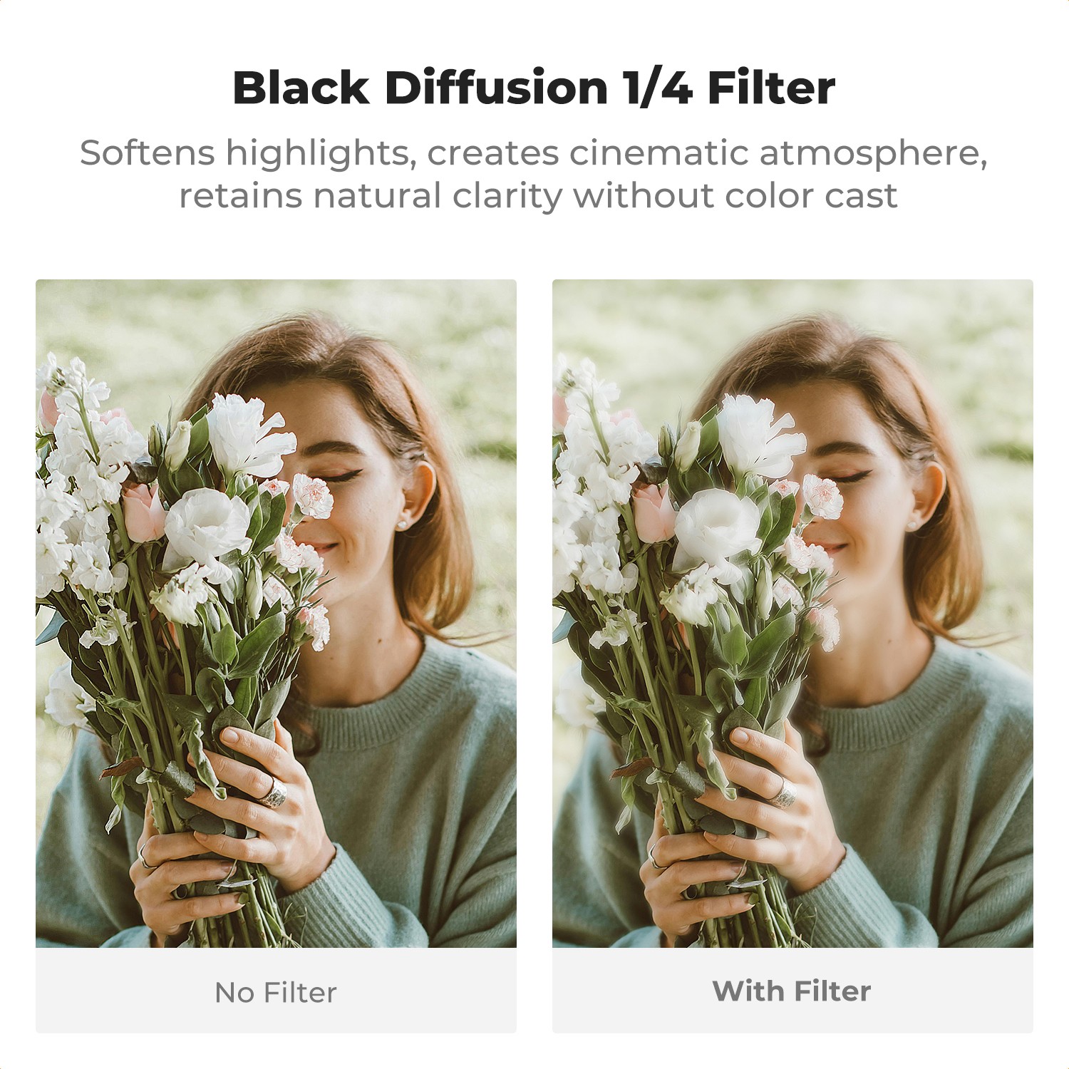 Porovnání portrétu bez filtru a s difuzním filtrem Black Mist