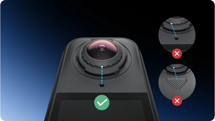 Kontrola správného zarovnání čočky Insta360 X4 Air