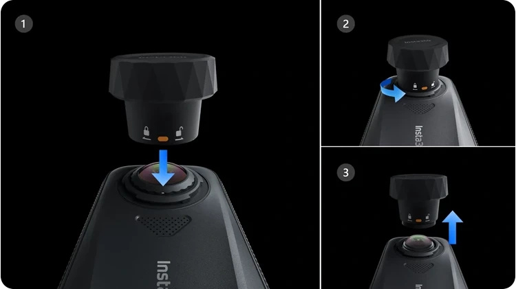 Postup vyjmutí a nasazení čočky Insta360 X4 Air
