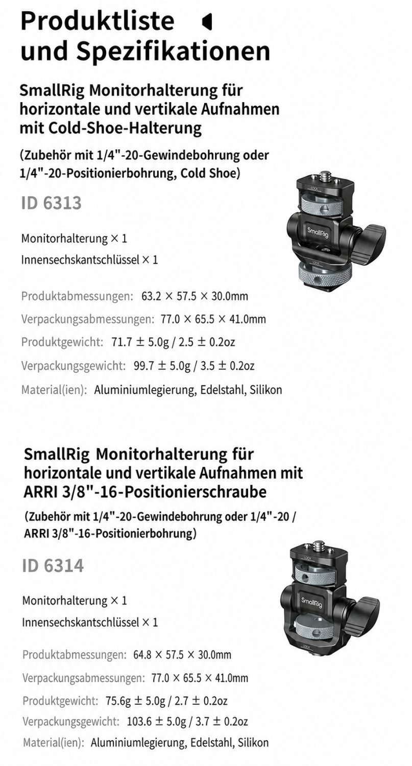 SmallRig Monitor Support 6313 – deutsche Infografik 9