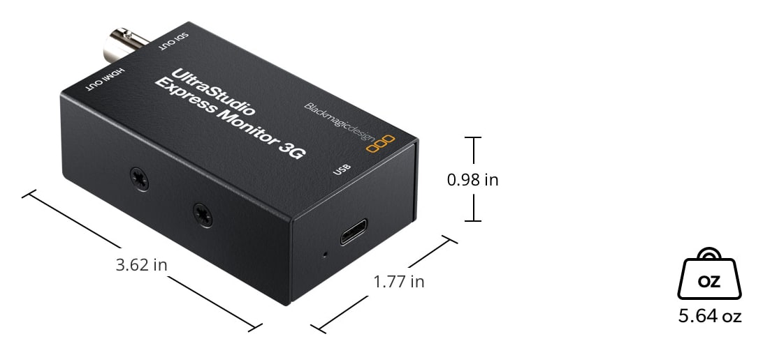 UltraStudio Express Monitor 3G – Rozměry a hmotnost
