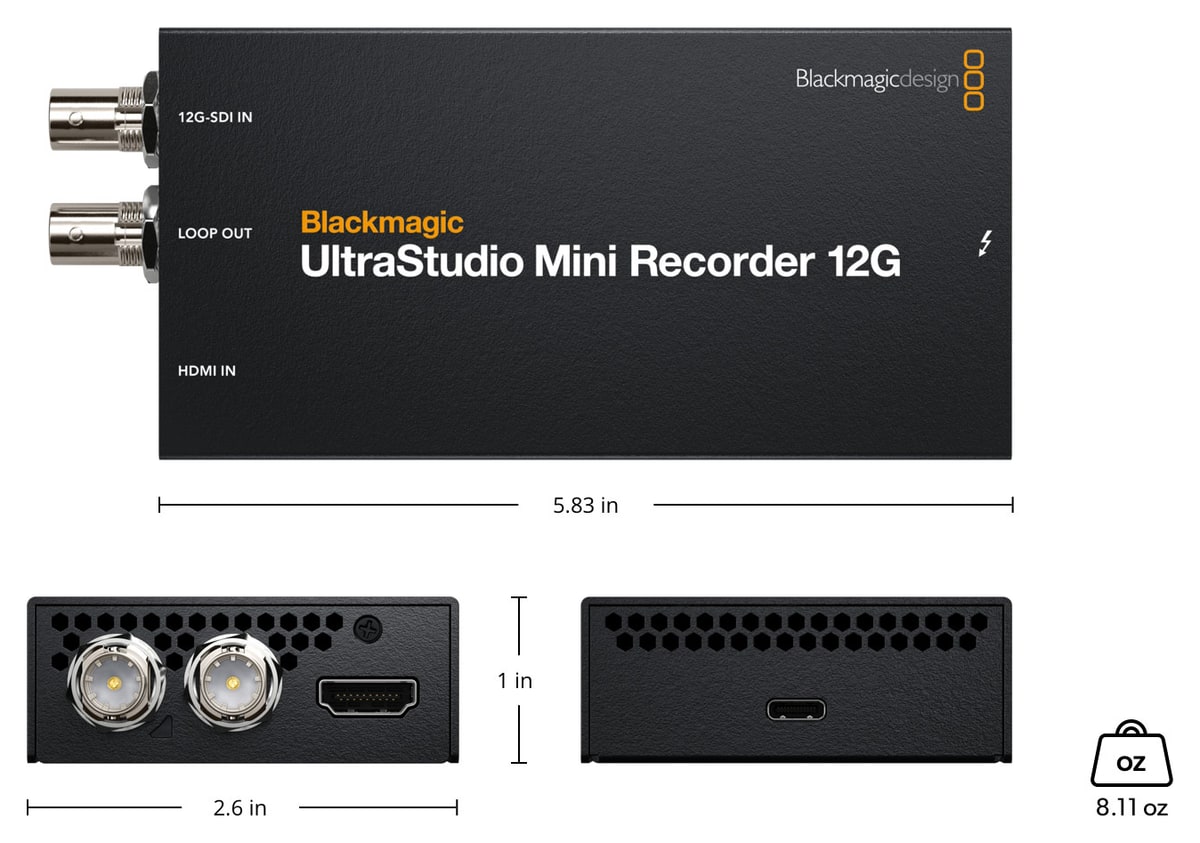UltraStudio Mini Recorder 12G – Rozměry a hmotnost