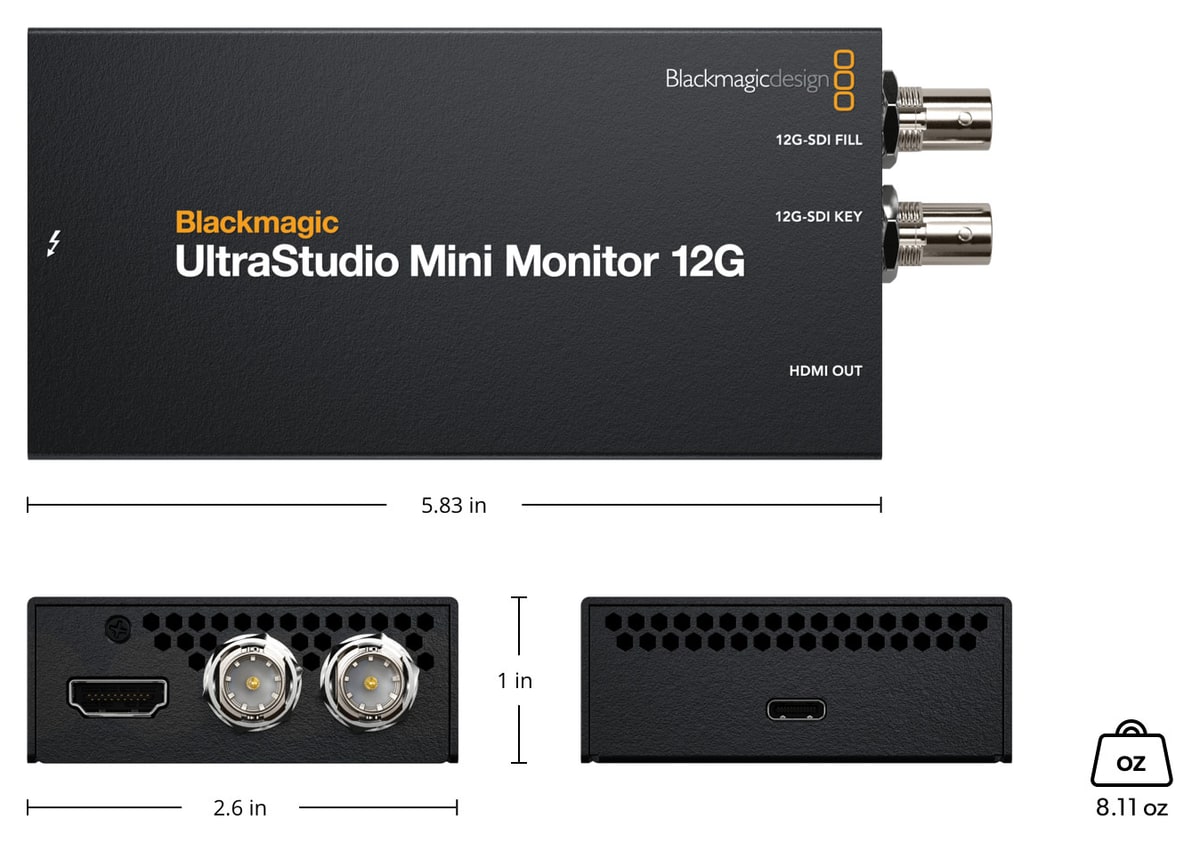 UltraStudio Mini Monitor 12G – Rozměry a hmotnost