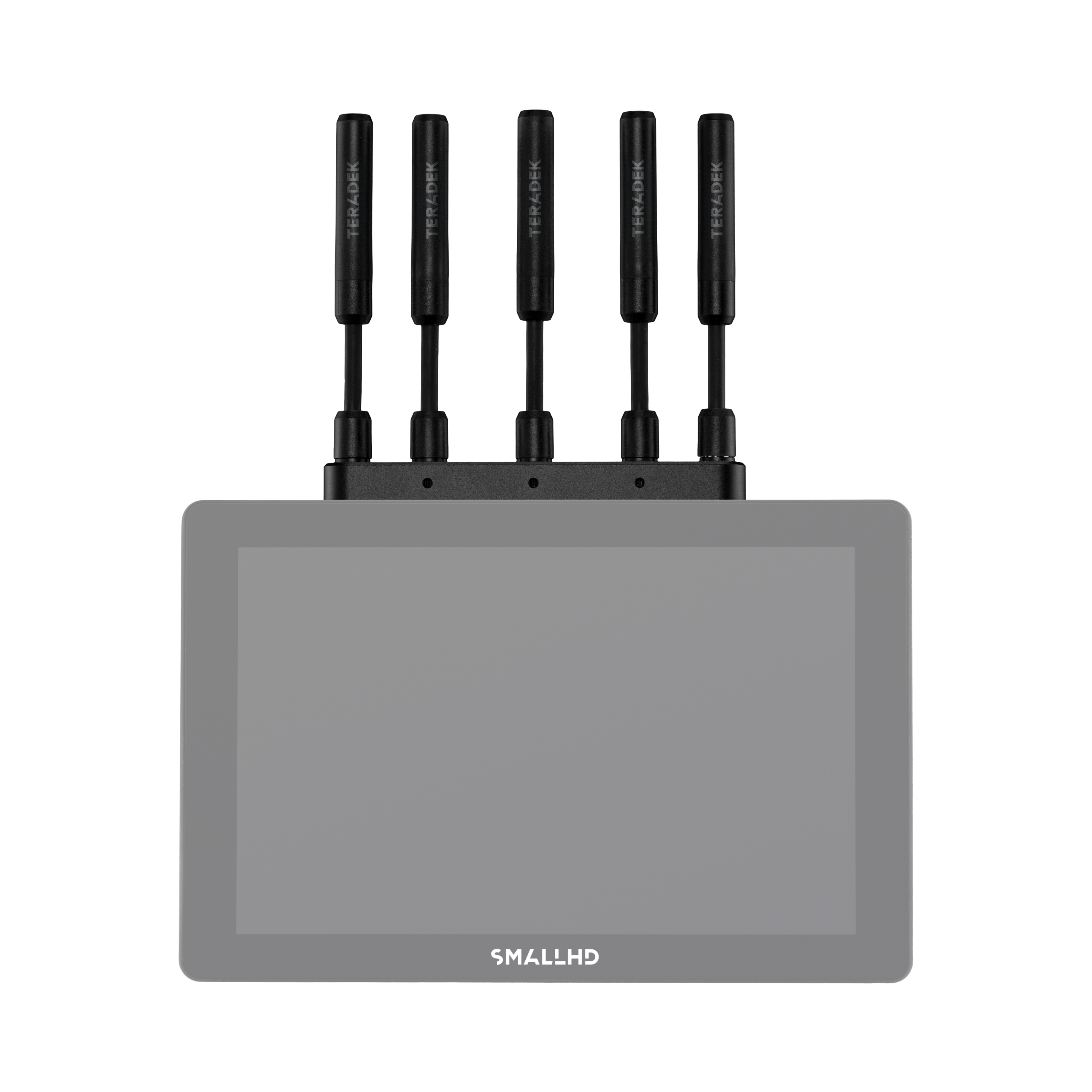 Teradek Bolt 6 Monitor Module 750 RX Gold Mount installed on SmallHD Smart 7