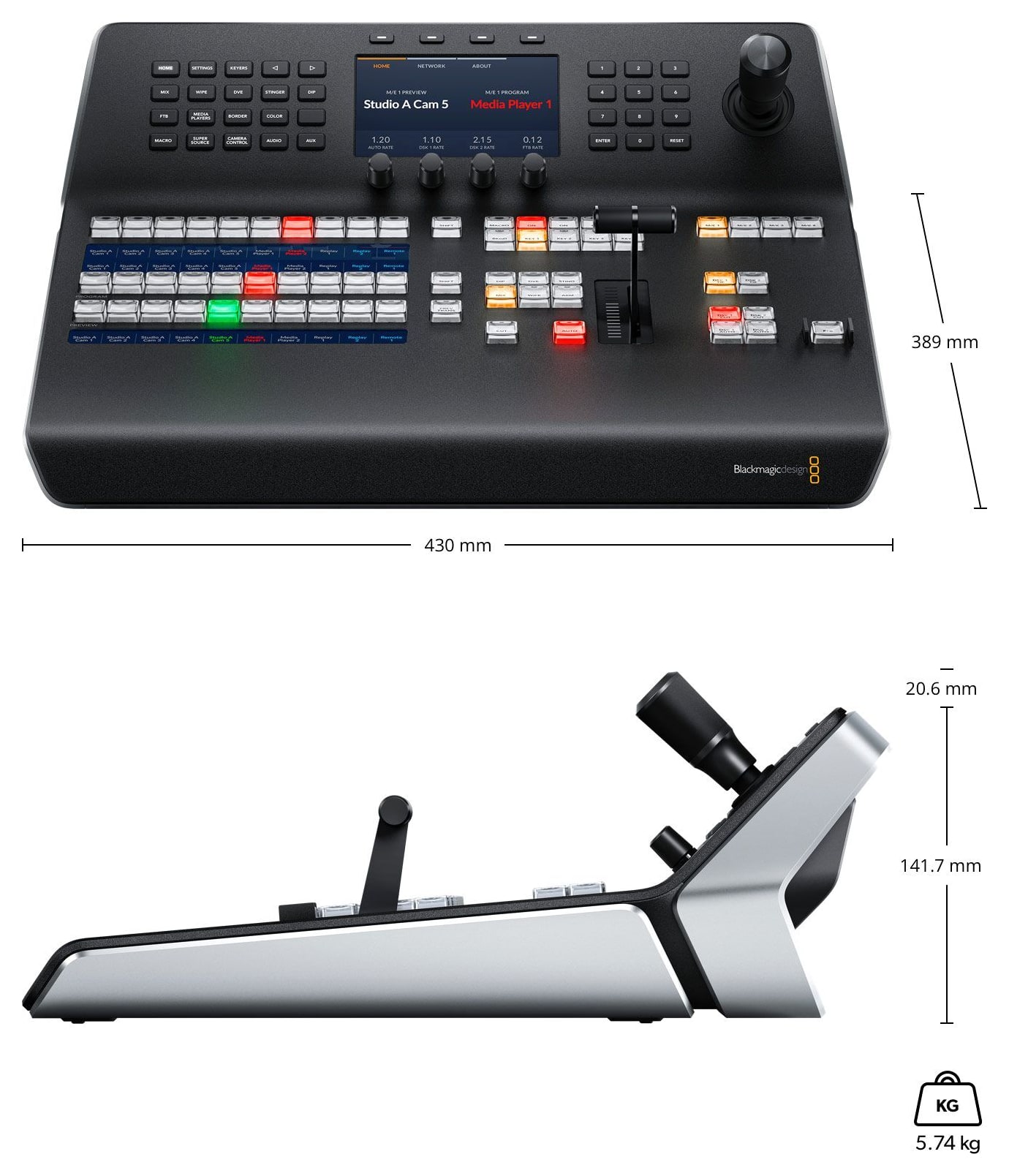 ATEM 1 M/E Advanced Panel 10 – Rozměry