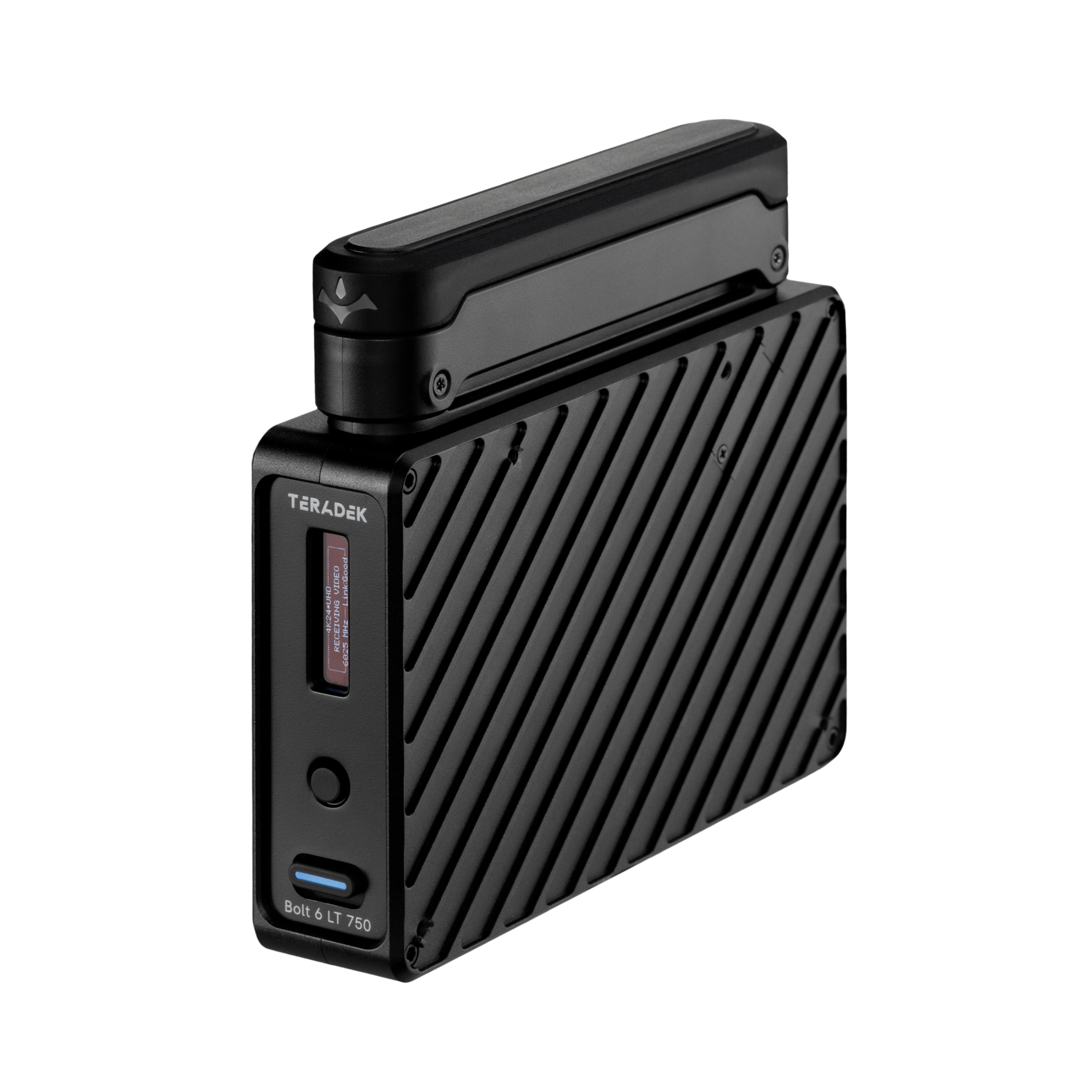 Teradek Bolt 6 LT 750 RX s interními anténami, oficiální pohled zepředu ze tří čtvrtin