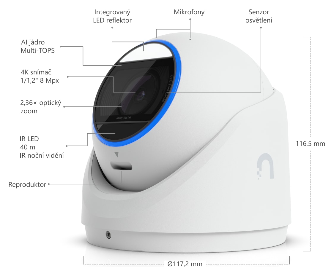 Ubiquiti UniFi Protect G6 Pro Turret, bílá – Popis kamery