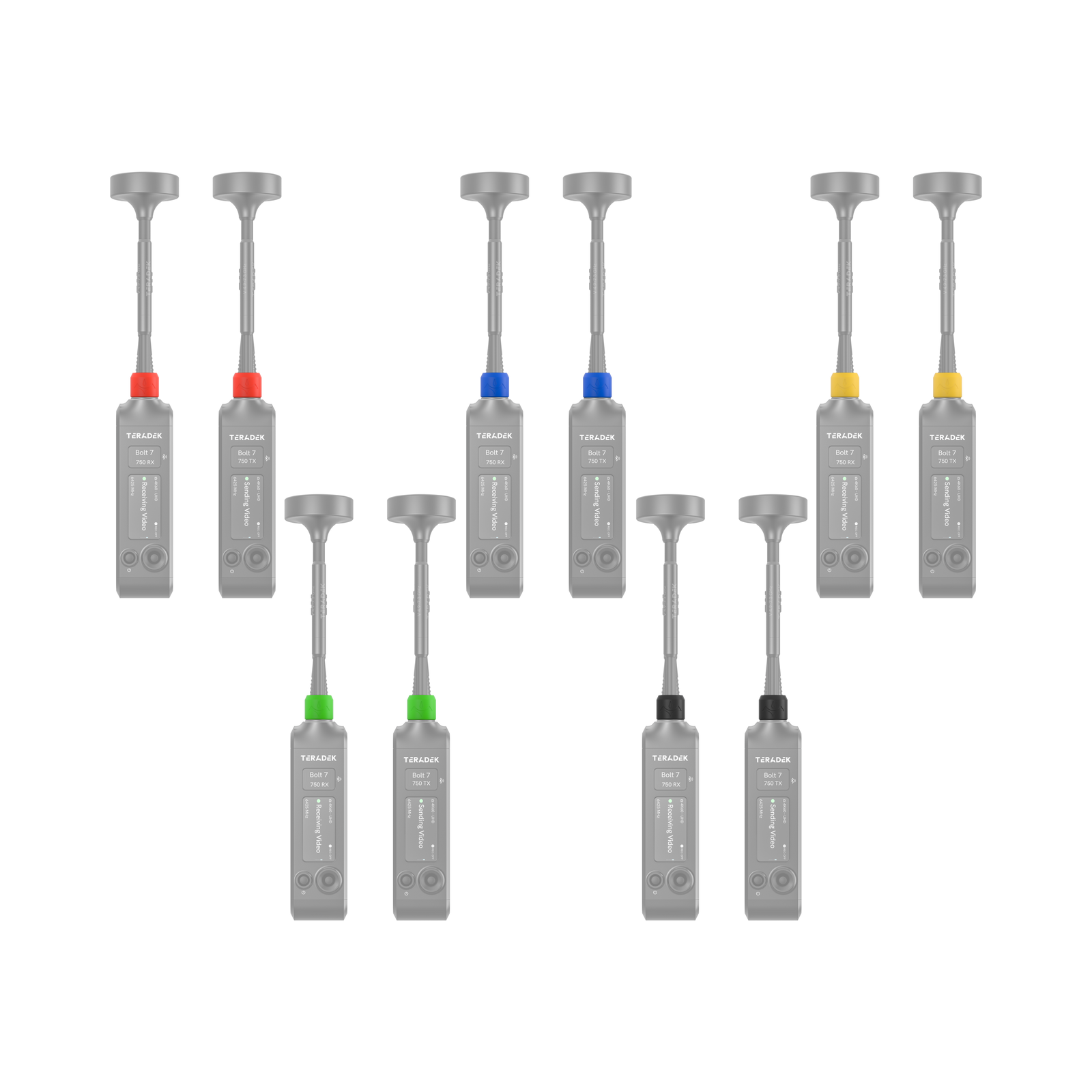 Barevné kroužky Color Pack 1 nasazené na zařízeních Teradek Bolt 7