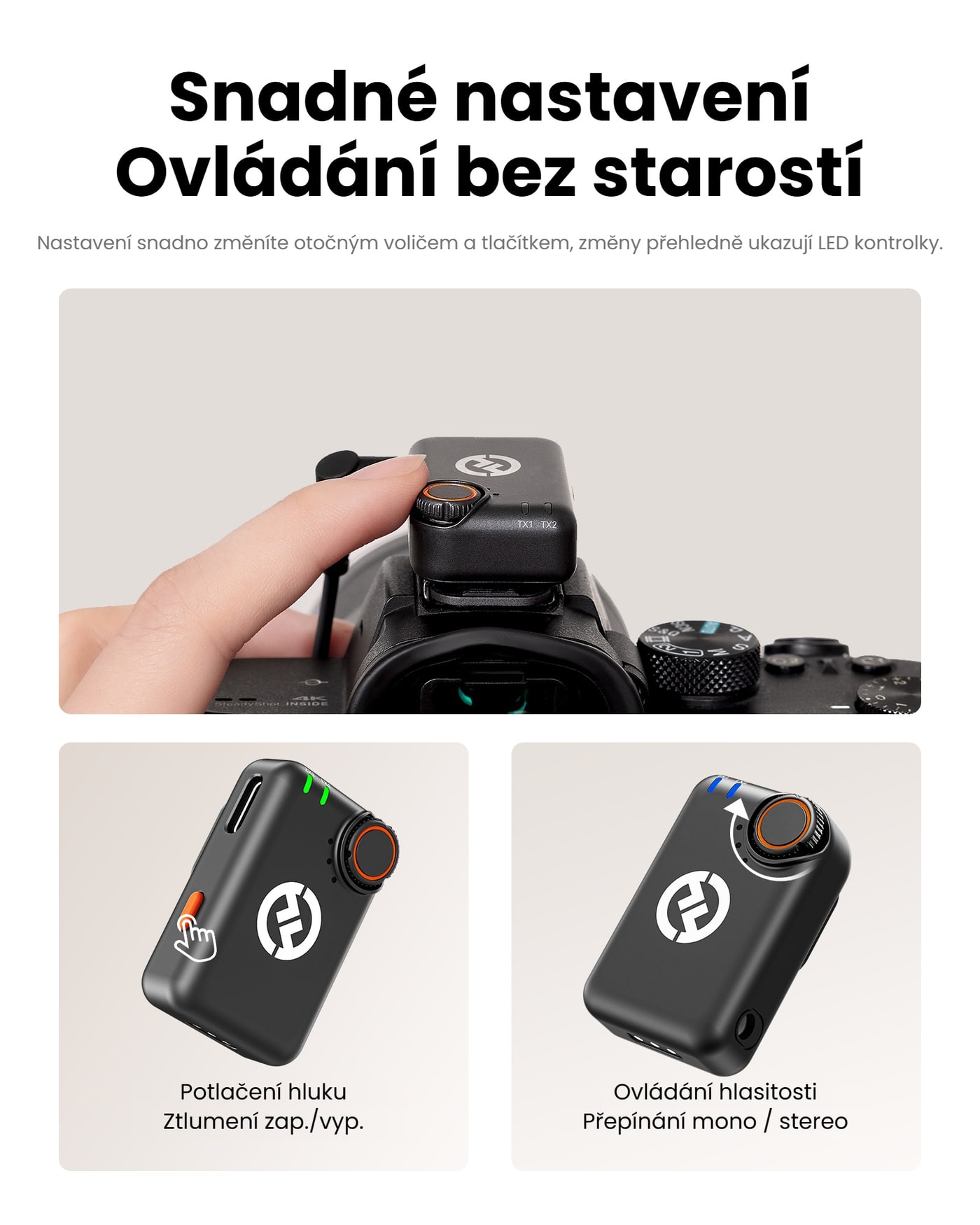 Hollyland LARK M2S kamerový přijímač (Space Gray) – Snadné ovládání