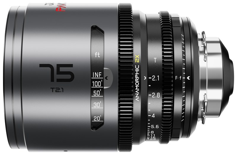 DZOFILM Pavo 75 mm T2,1 anamorfní 2× – Neutral, PL/EF, stopová stupnice