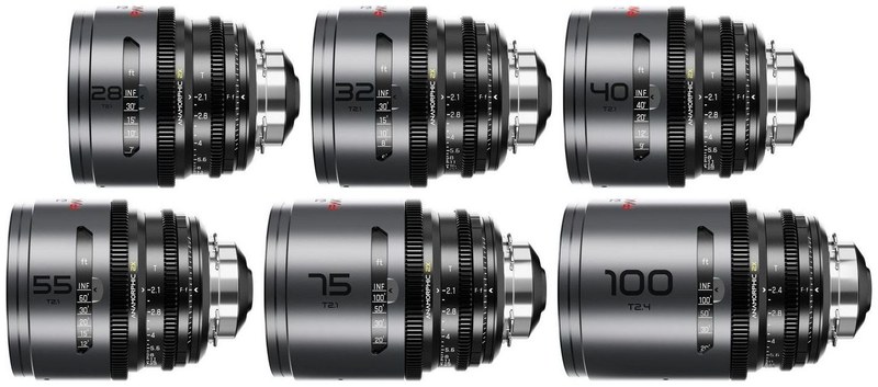 DZOFILM Pavo sada 28/32/40/55/75/100 mm anamorfní 2× – Neutral, PL/EF, stopová stupnice