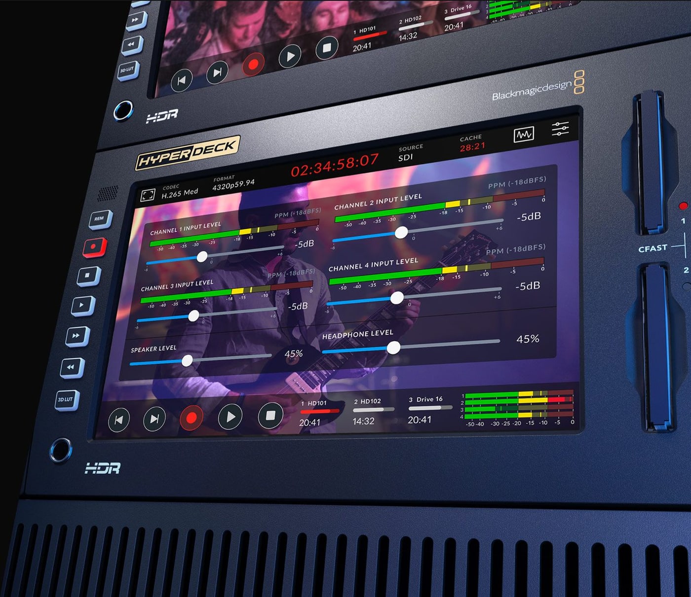 HyperDeck Extreme 8K HDR – Vícekanálový zvuk SDI i analogový