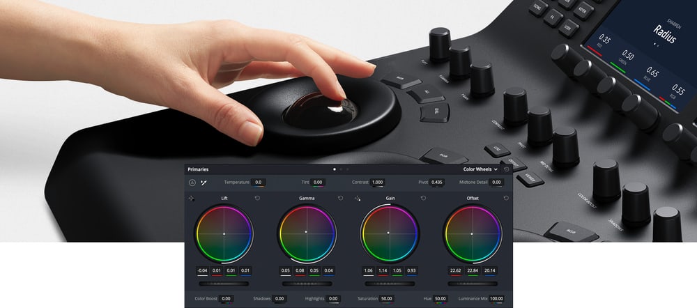 DaVinci Resolve Mini Panel – Trackbally pro lift, gamma a gain