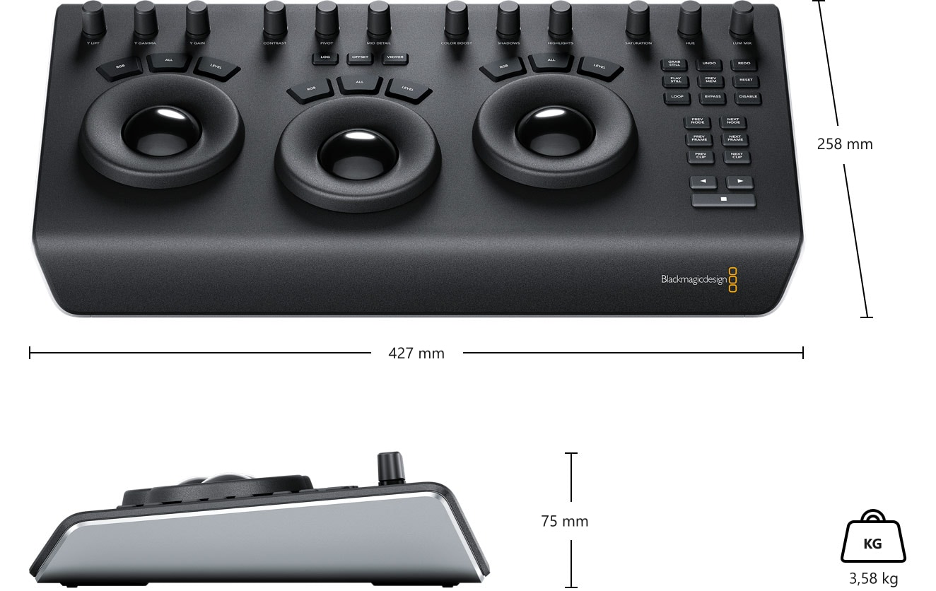 DaVinci Resolve Micro Panel – Rozměry a hmotnost