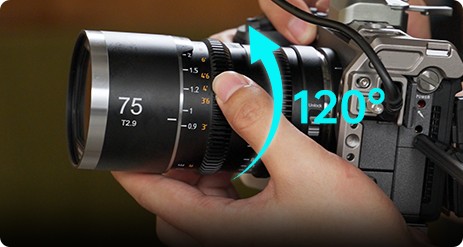 Sirui Saturn V2 50 mm T2,9 1,6× FF anamorfní objektiv (Sony E) – Otočení zaostření 120°