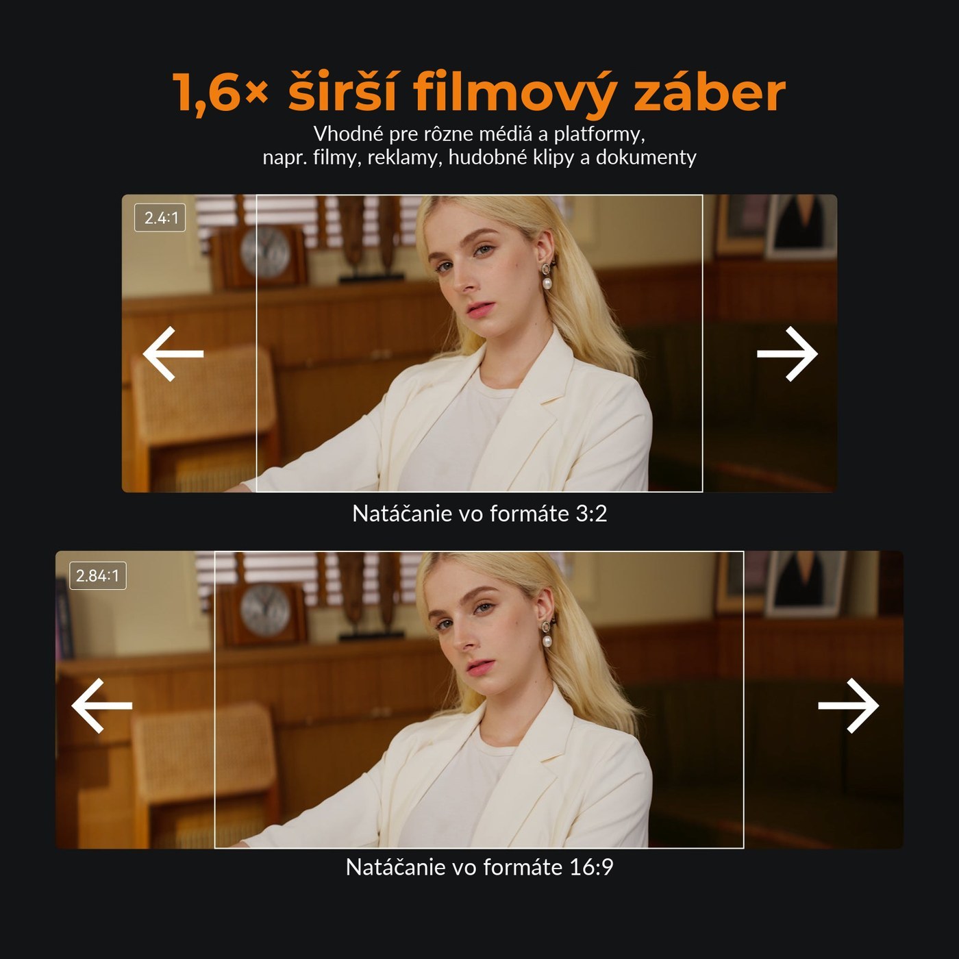 Sirui Saturn V2 35 mm T2,9 1,6× FF anamorfný objektív (Canon RF) – Širší filmový záber