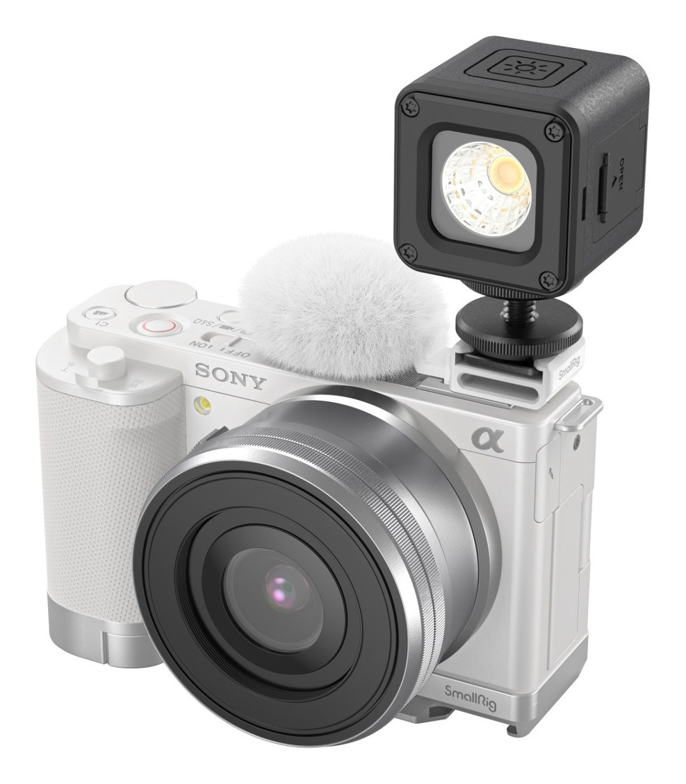 Cold Shoe Adapter with Furry Windscreen (White) for Sony ZV series cameras