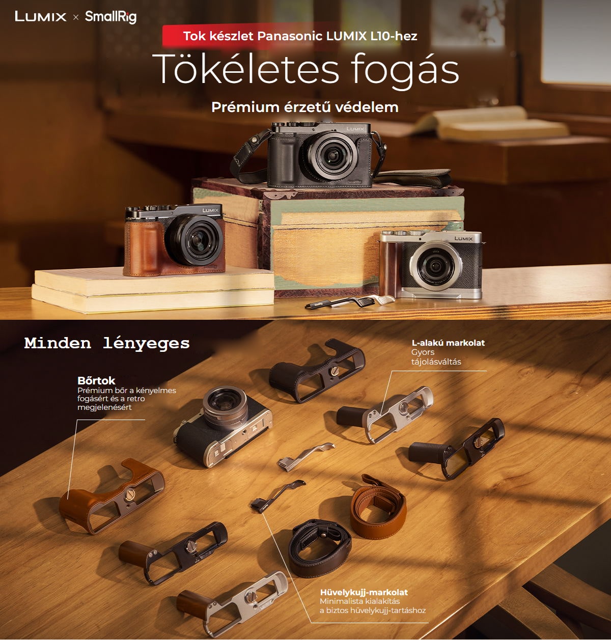 SmallRig tok és markolatok Panasonic LUMIX L10-hez – infografika 1