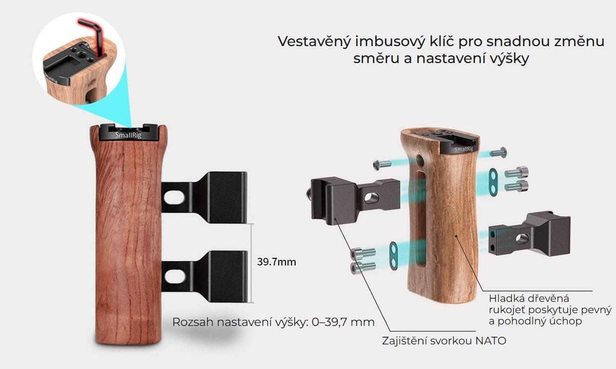 SmallRig Wooden Side Handle with NATO Clamp 2187C