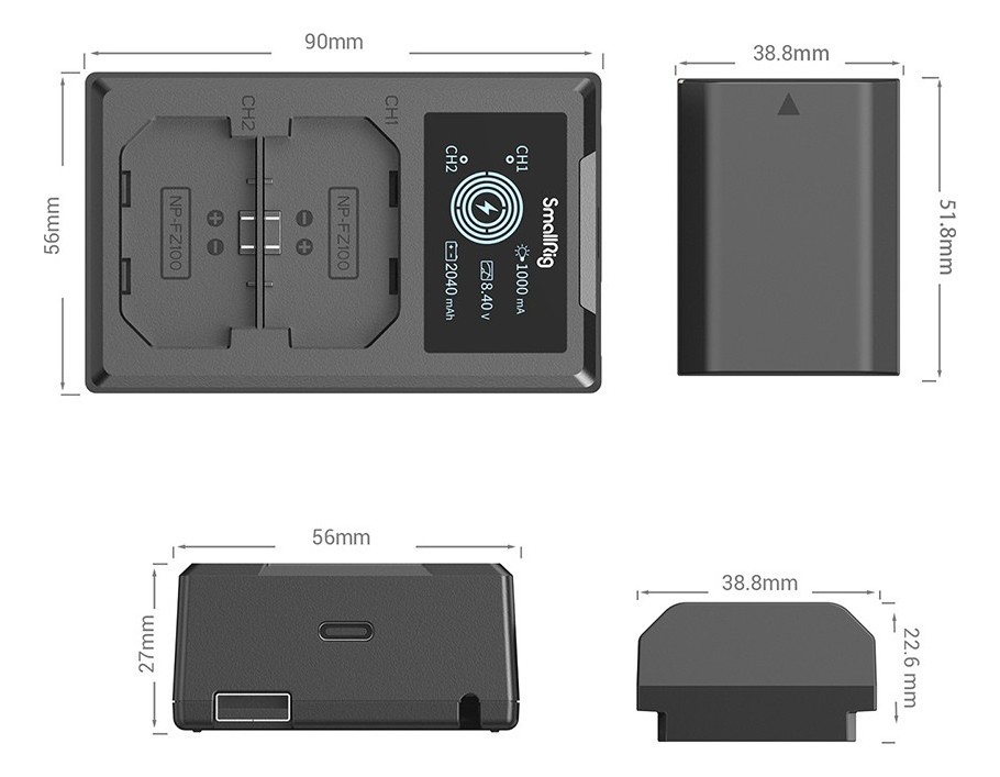SmallRig NP-FZ100 Camera Battery and Charger Kit 3824B – Kompaktní rozměry