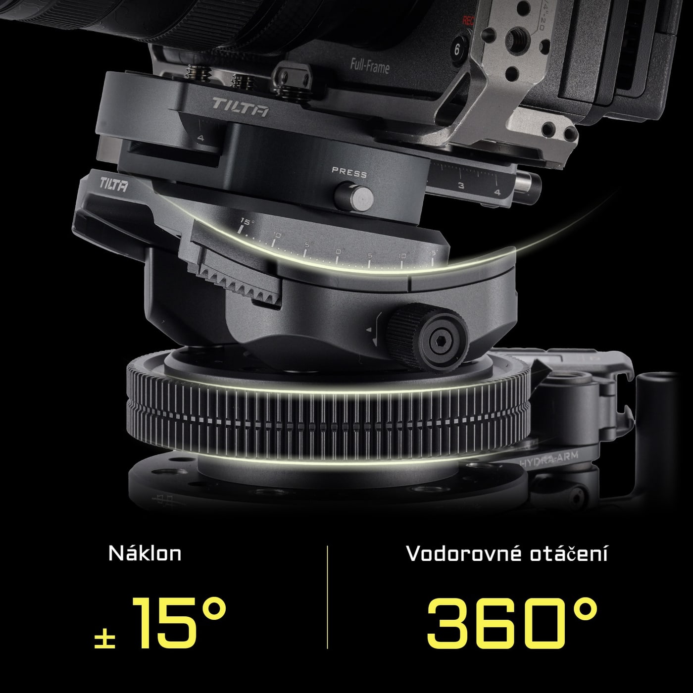 360° dokola, ±15° nahoru a dolů