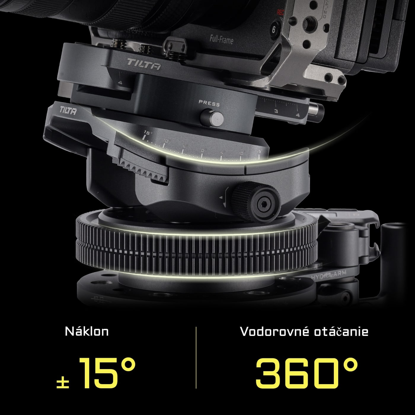 360° dokola, ±15° nahor a nadol