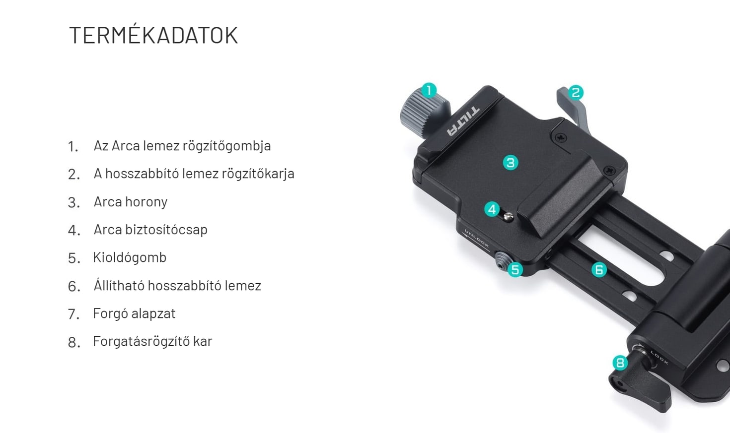 Nyolc kezelőelem, két rögzítés