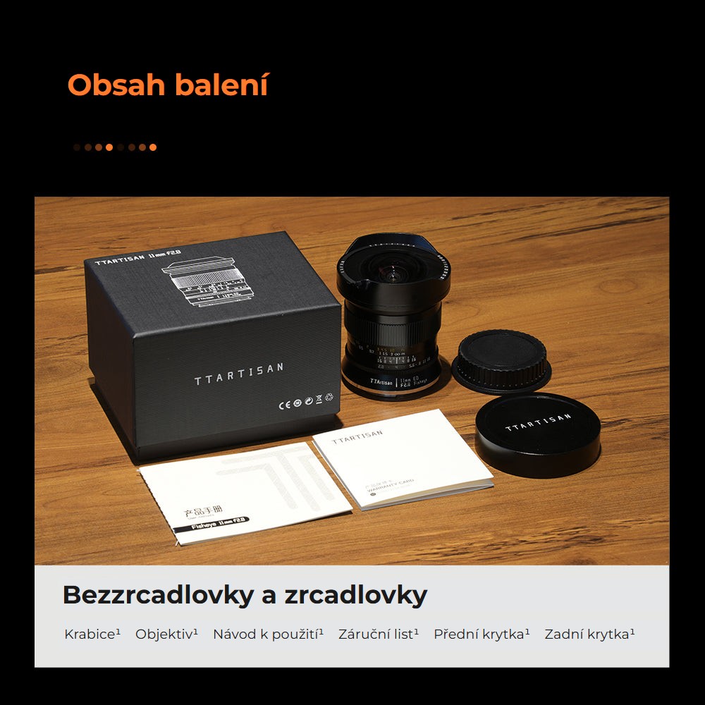 TTArtisan 11mm F2.8 Fisheye – Obsah krabice