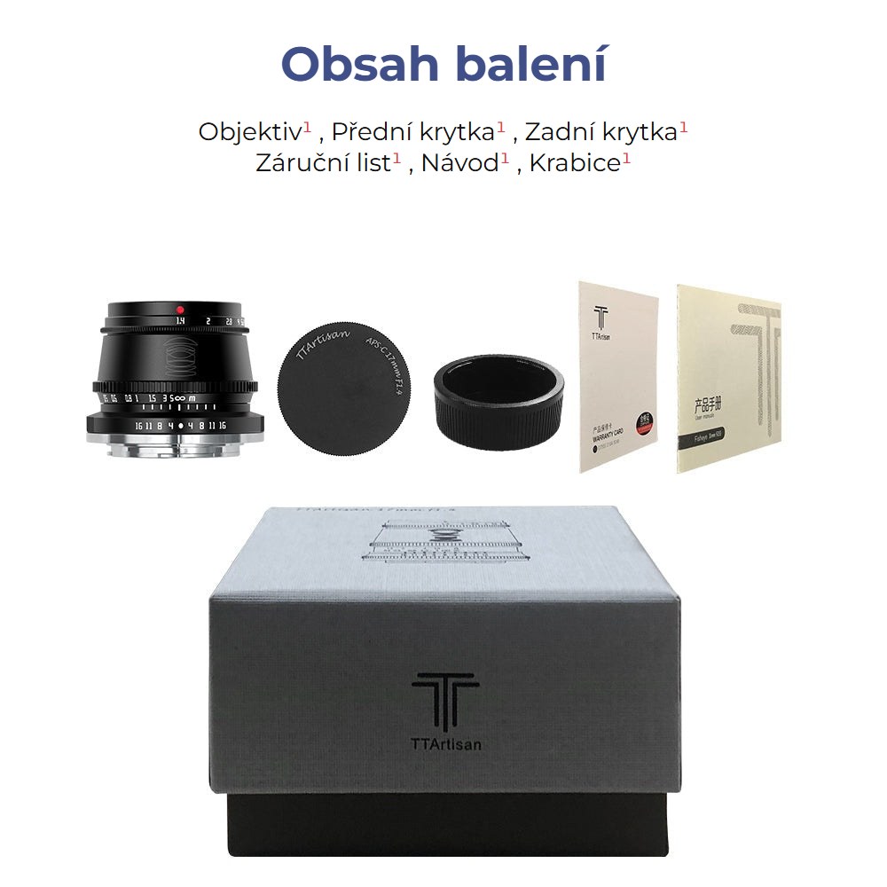 TTArtisan APS-C 35mm F1.4 – Obsah krabice